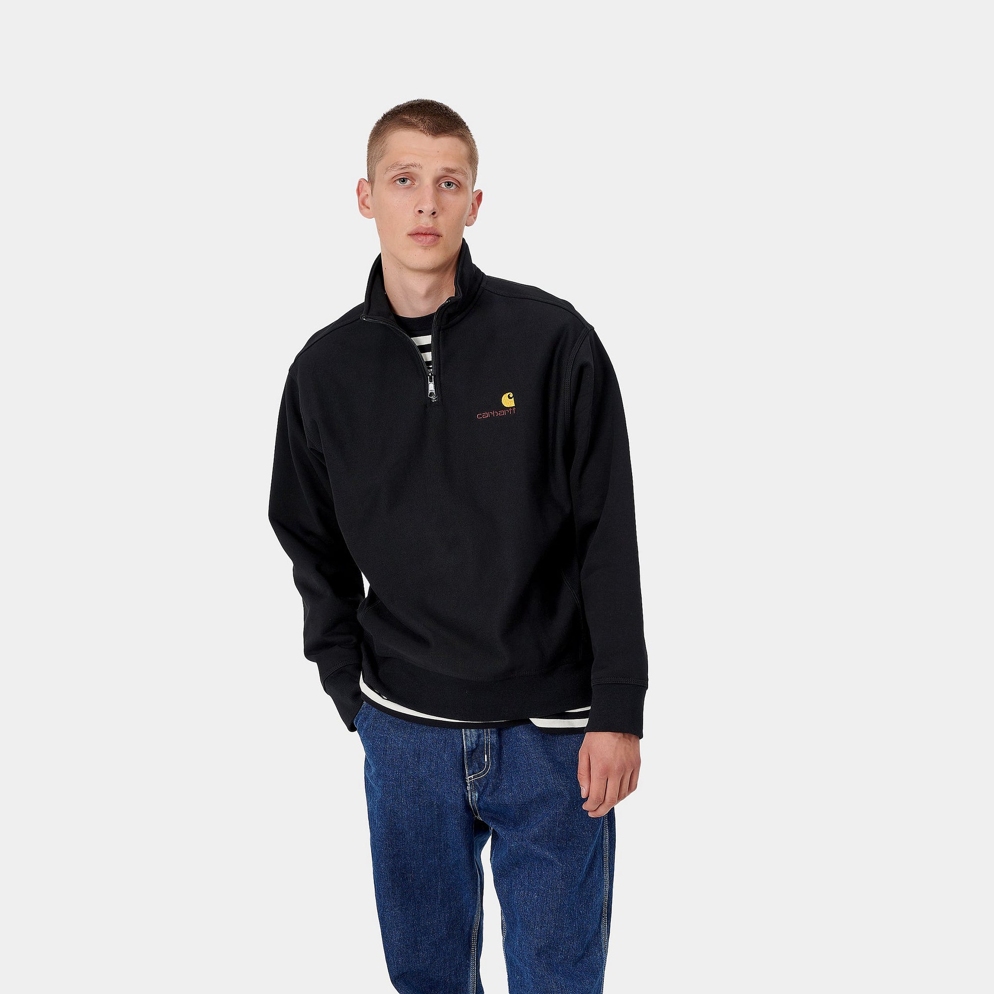 Carhartt WIP Half Zip American Script Sweat (black) - Blue Mountain Store