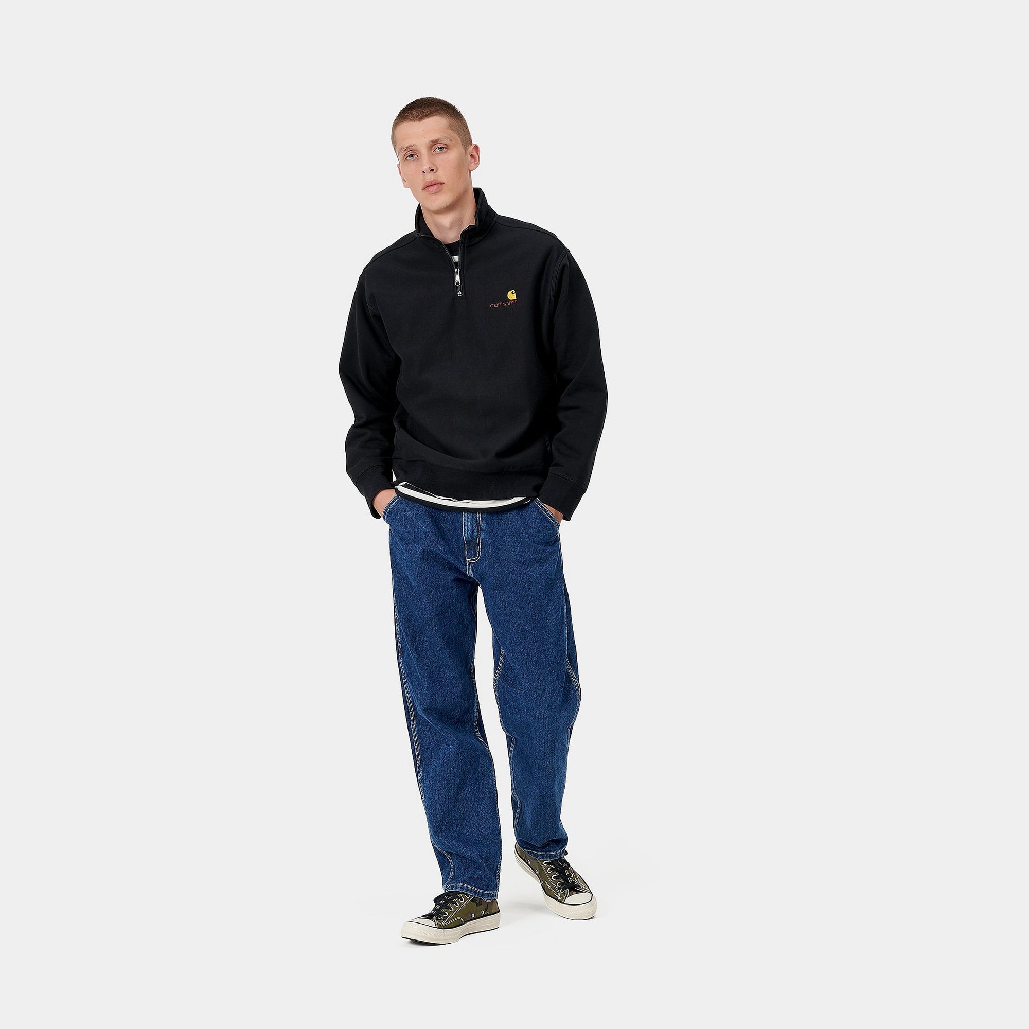 Carhartt WIP Half Zip American Script Sweat (black) - Blue Mountain Store